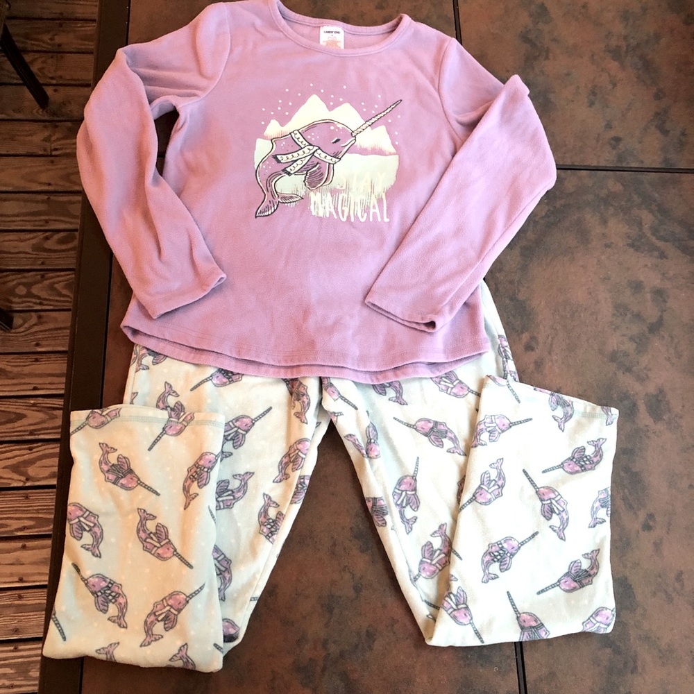 Lands End fleece girls pajama set 14